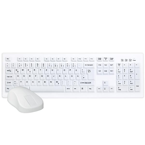 Tastatur og mus Trådløs og desinfiserbar Hvit