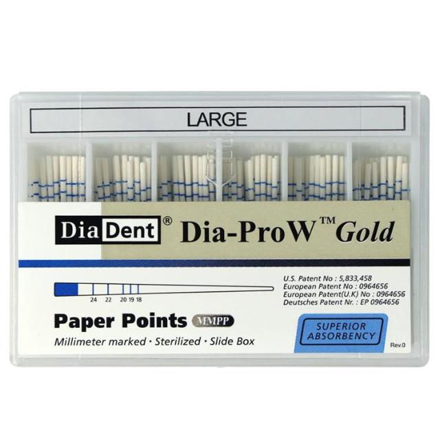 Dia-Pro W Gold Paper Points Large Hvit 100stk